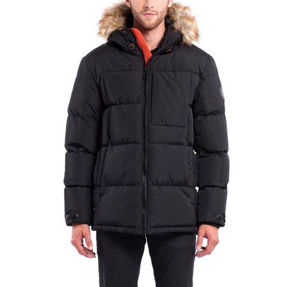 Noize Zac Mens Jacket Faux Fur Trimmed Hood Winter Parka